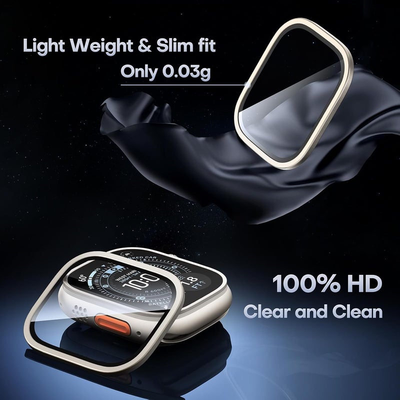 LK LϟK 2 Pack for Apple Watch Ultra 3/2 / Ultra Screen Protector 49mm - 9H Tempered Glass + Titanium Alloy Frame [Stay Original] Waterproof HD Glass Film for iWatch Ultra 49mm, Titanium - Image 5